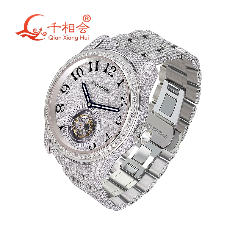 Vvs Jewelry Watches - VVS ホワイト モアッサナイト ダイヤモンド ジュエリー ウォッチがいっぱいの高級メンズ機械式腕時計、エレガントな時間の伝達に最適