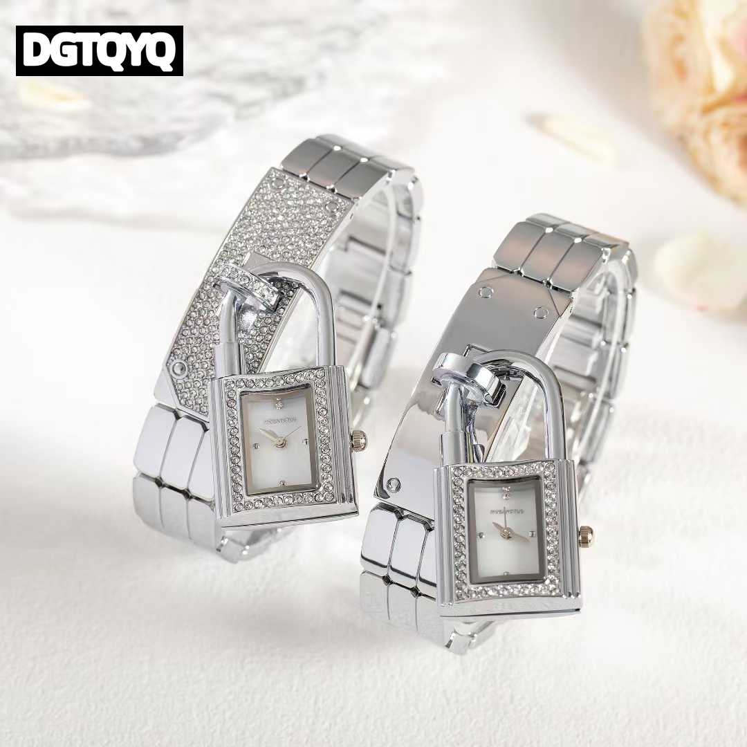 Jewelry Diamond Watches - レディースシルバー取り外し可能なロック腕時計ダイヤモンドラインストーンインレイブレスレットクォーツ時計女性用 reloj para mujer часы женские