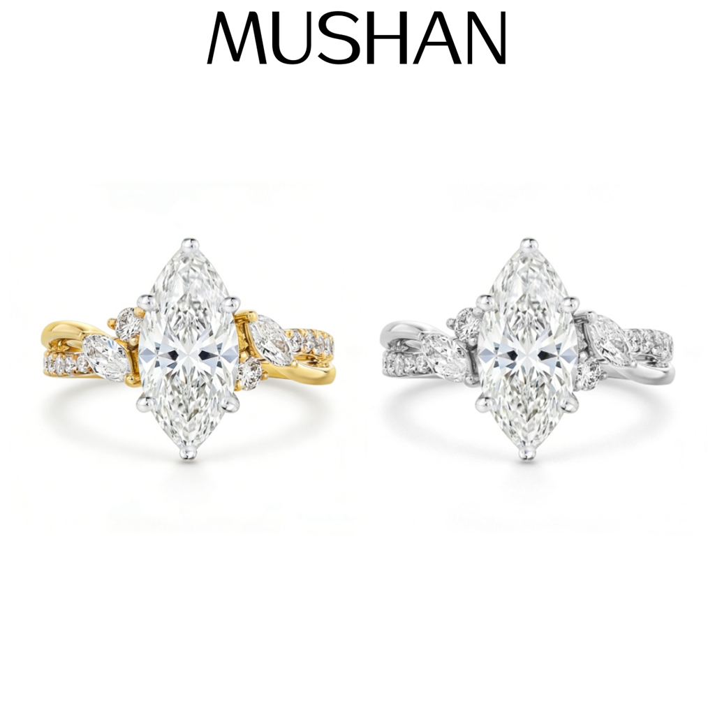Moissanite Ring - MUSHANカスタムジュエリー 925スターリングシルバーリング モアサナイト Dカラー VVS1 上質ペアシェイプ