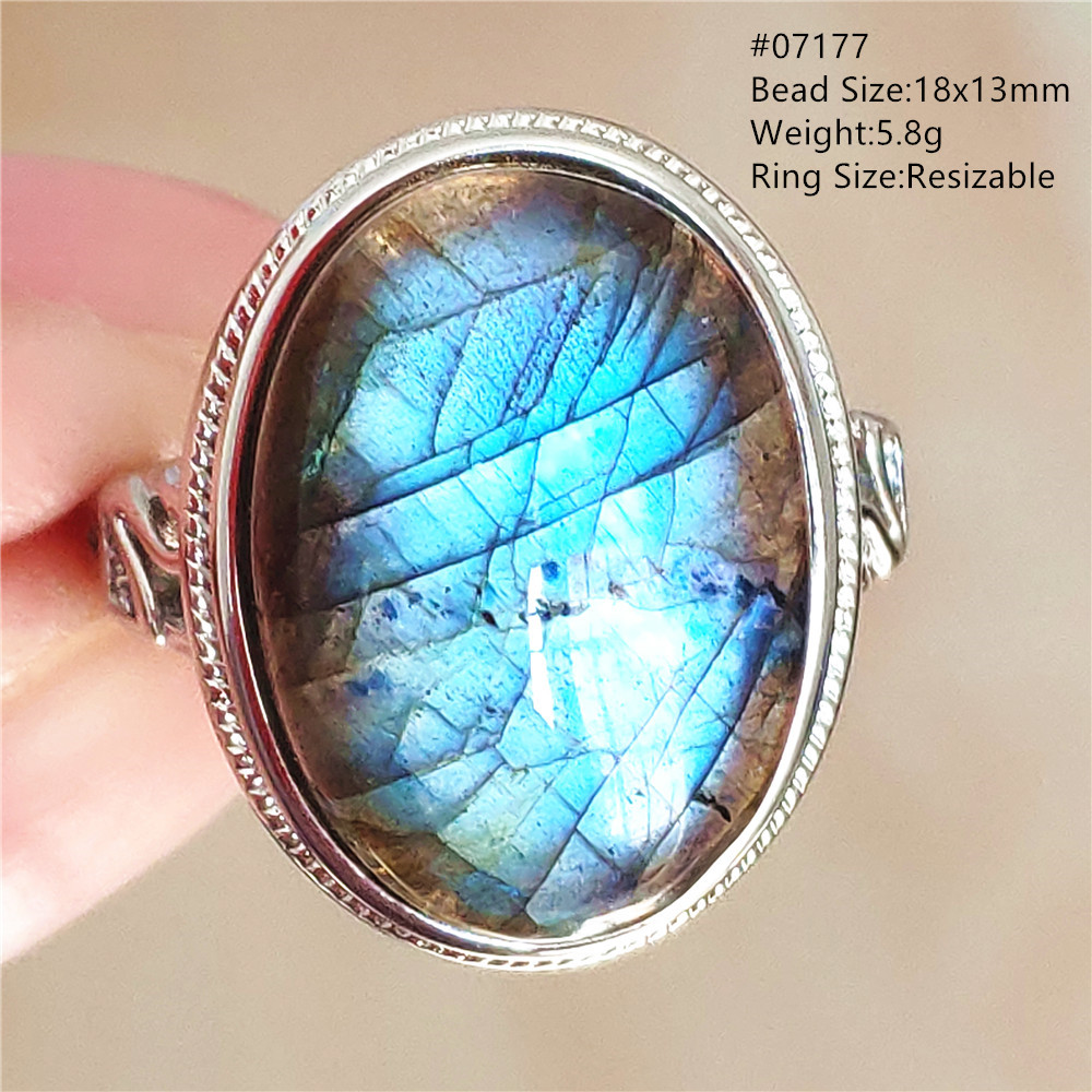 Turquoise Stone Ring - 天然ブルーライトラブラドライト調節可能なリングビッグサイズカラフルなラブラドライトサイズ変更可能なフラッシュビーズジュエリー AAAAAA