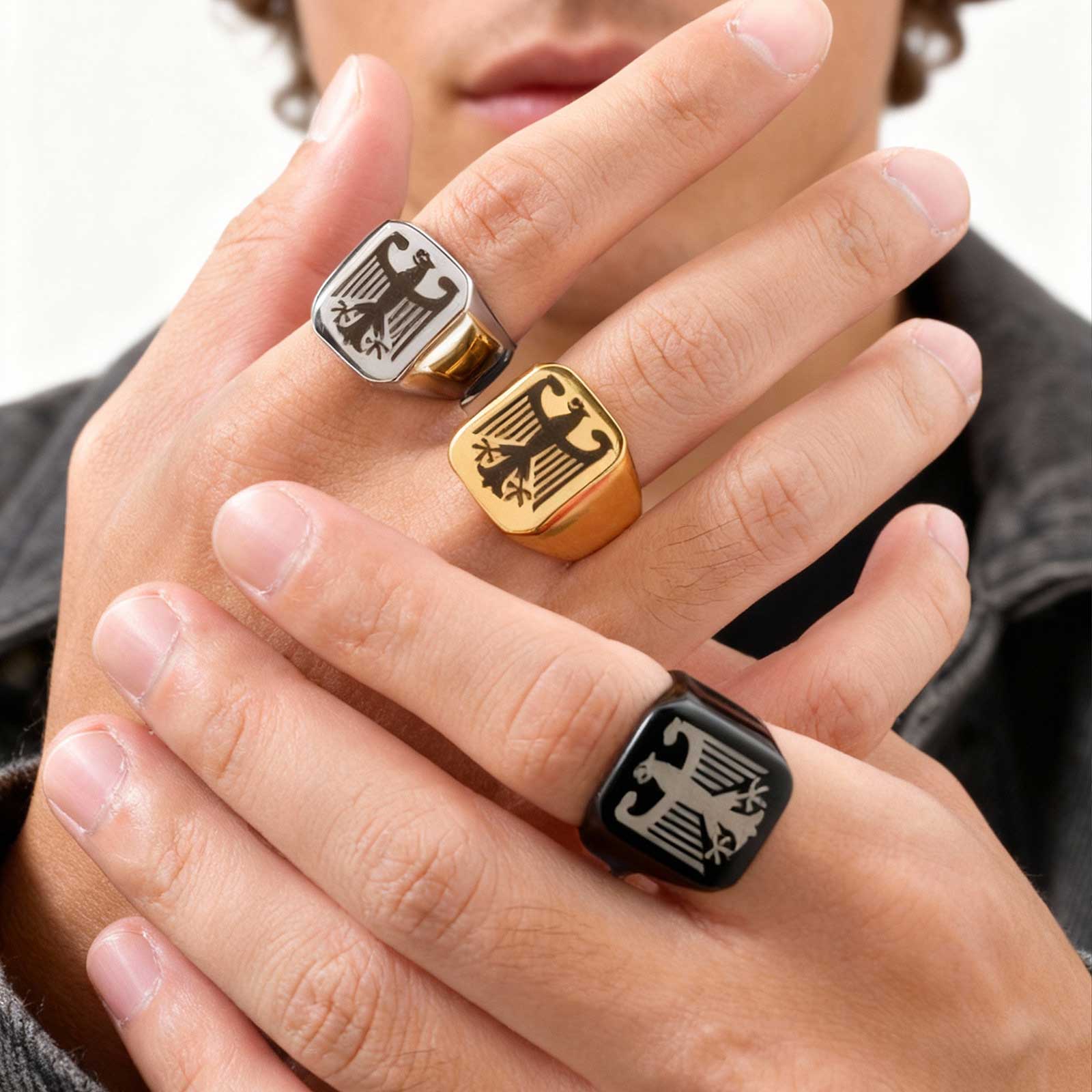Titanium Steel Ring - カスタムフライングホークイーグルリングクールパンクメンズアニマルウィングファッションイーグルトーテムリングジュエリーコンフォートボーイフレンド父の日ギフト