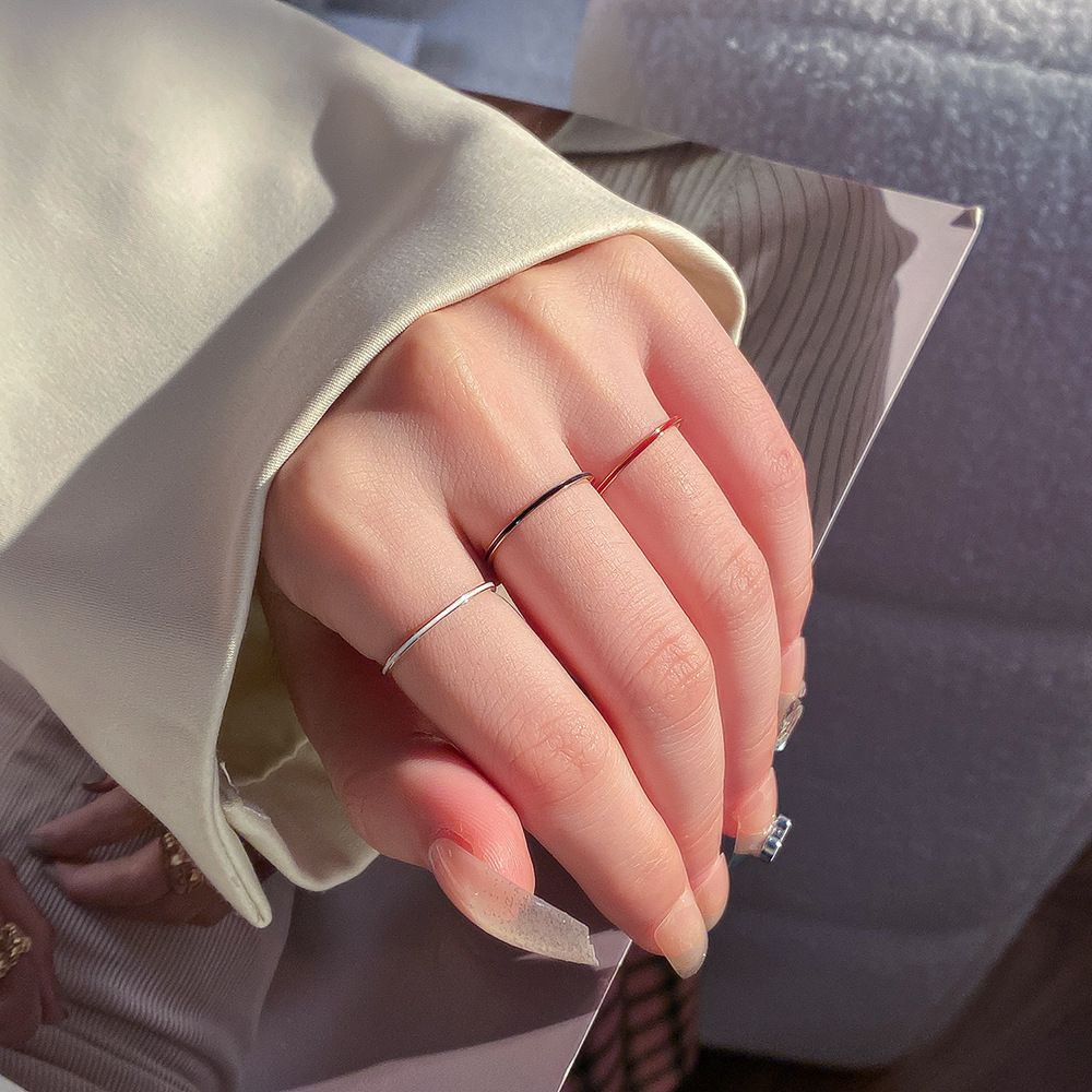 Titanium Steel Ring - チタン鋼ローズゴールドカラー1mm薄型リング レディース テールナックルフィンガーリング エナメルファッションジュエリー ラブリング サイズ5-13