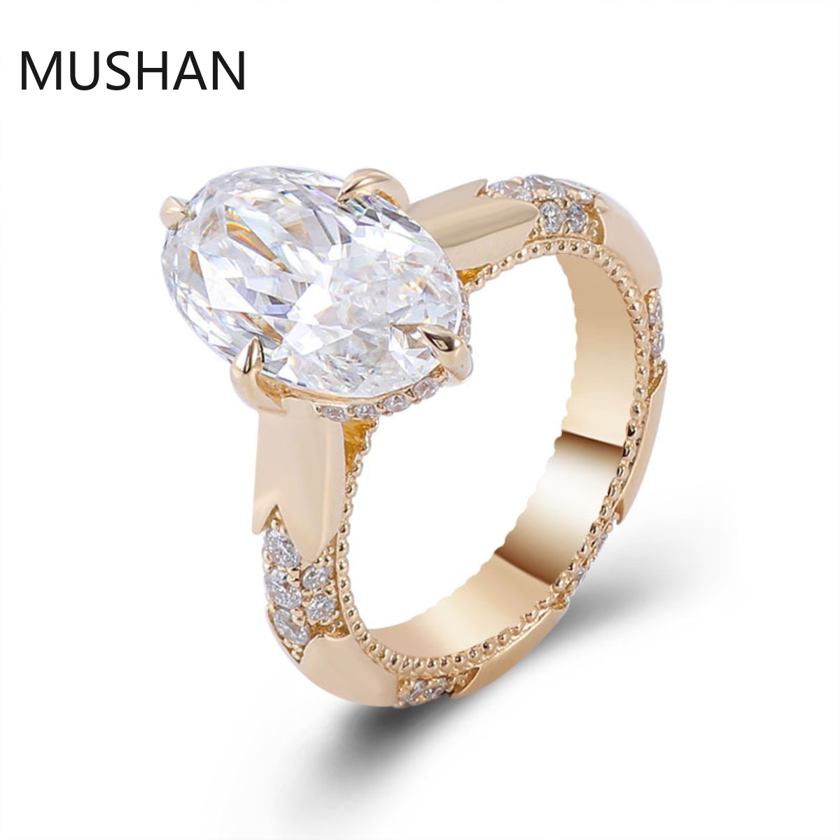 Moissanite Ring - MUSHAN高級カスタム14K 18Kゴールドリングバンドジュエリー、モアッサナイトダイヤモンド、ラボグロウンジェムストーン、ダイヤモンド結婚指輪（女性用）