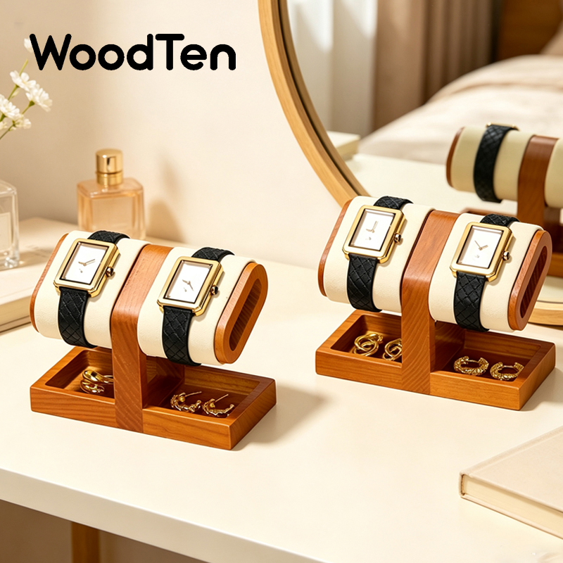 Watches Jewelry Holder - WoodTen ウォッチディスプレイスタンド 木製腕時計ラック ディスプレイ収納スタンド リングジュエリーホルダー ディスプレイ