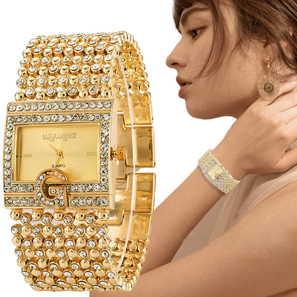 Jewelry Diamond Watches - 女性用シングルスクエアゴールドウォッチ,カジュアルアロイブレスレット,女性用腕時計,ダイヤモンドスケールダイヤル,女性用クォーツ時計,ファッション,2024g