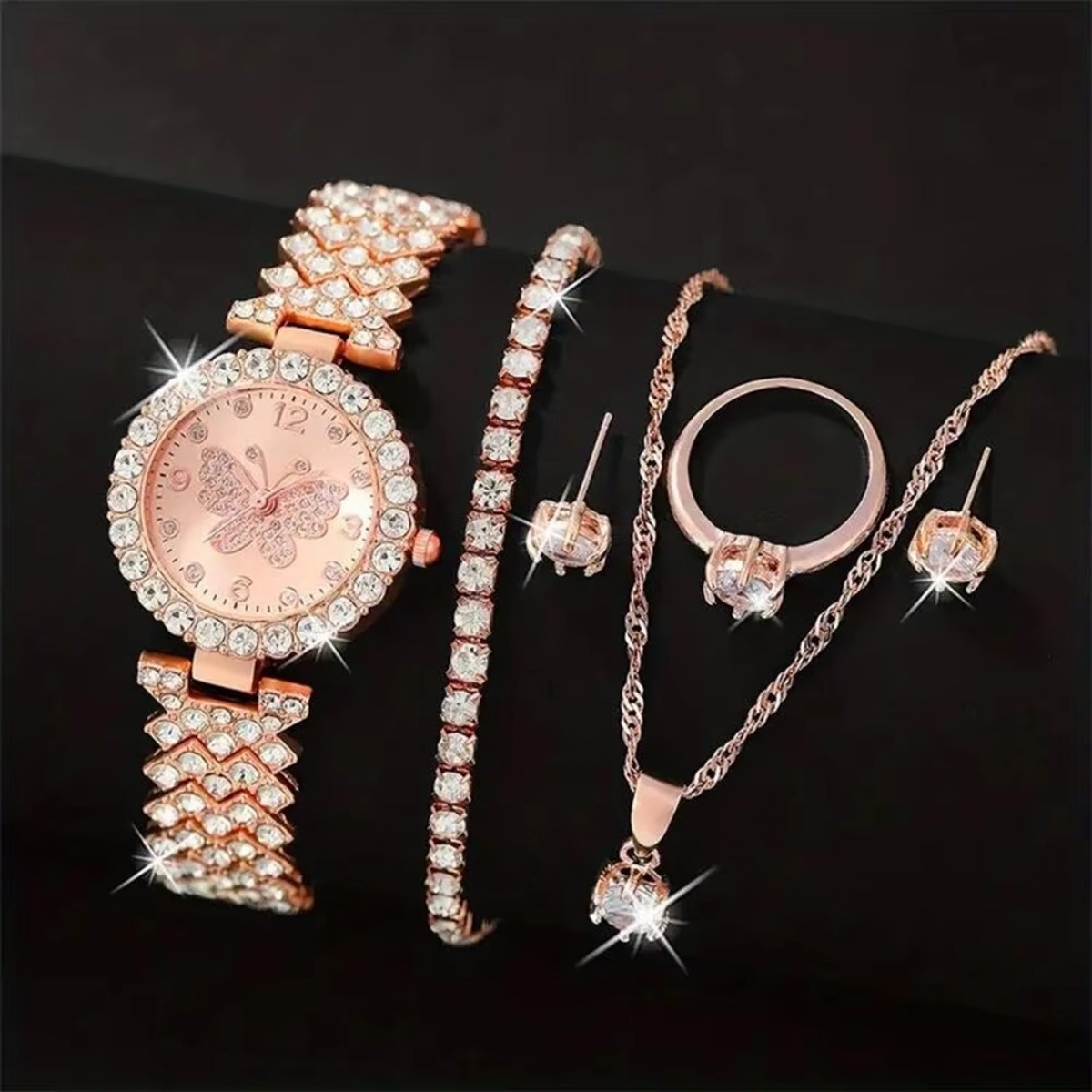 6 ピース/セット高級ラインストーン蝶女性用クォーツ時計ファ - Jewelry Box Organizer Watches のレビューと価格