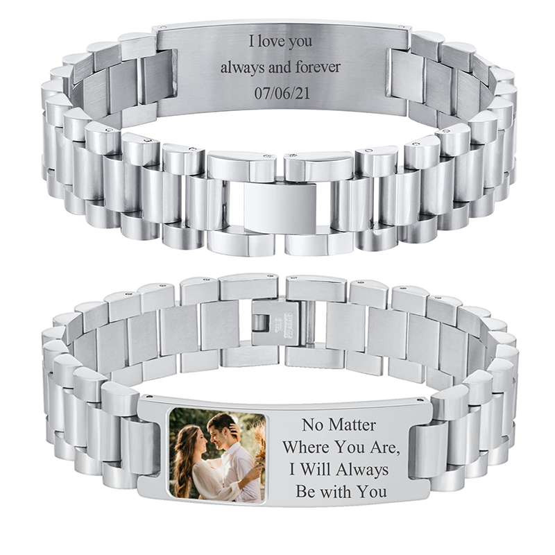 カスタム画像テキストブレスレット時計バンドステンレス鋼リンク - Jewelry Watches Men のレビューと価格