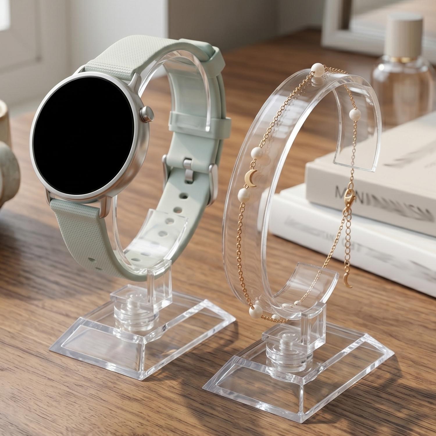 透明な時計ディスプレイスタンド C型アクリルホルダー カウン - Watches Jewelry Holder のレビューと価格