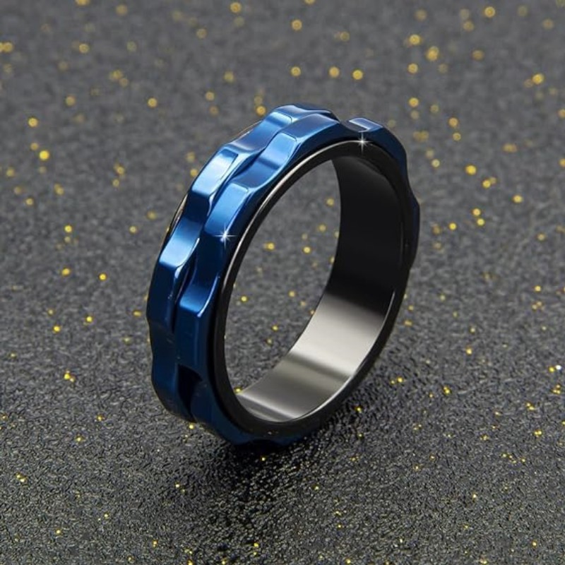 メンズ 6mm 高光沢チタン製スピナーリング、スクエアテクス - Titanium Steel Ring のレビューと価格