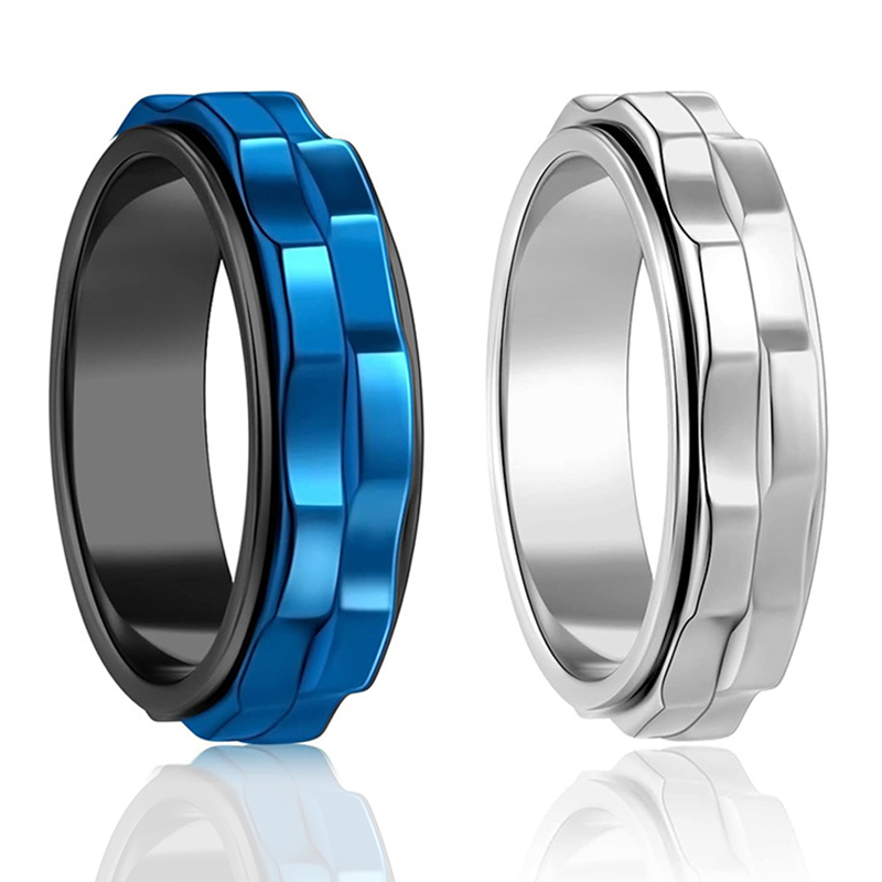 メンズ 6mm 高光沢チタン製スピナーリング、スクエアテクス - Titanium Steel Ring のレビューと価格