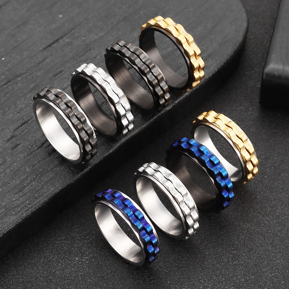 メンズ 6mm 高光沢チタン製スピナーリング、スクエアテクス - Titanium Steel Ring のレビューと価格