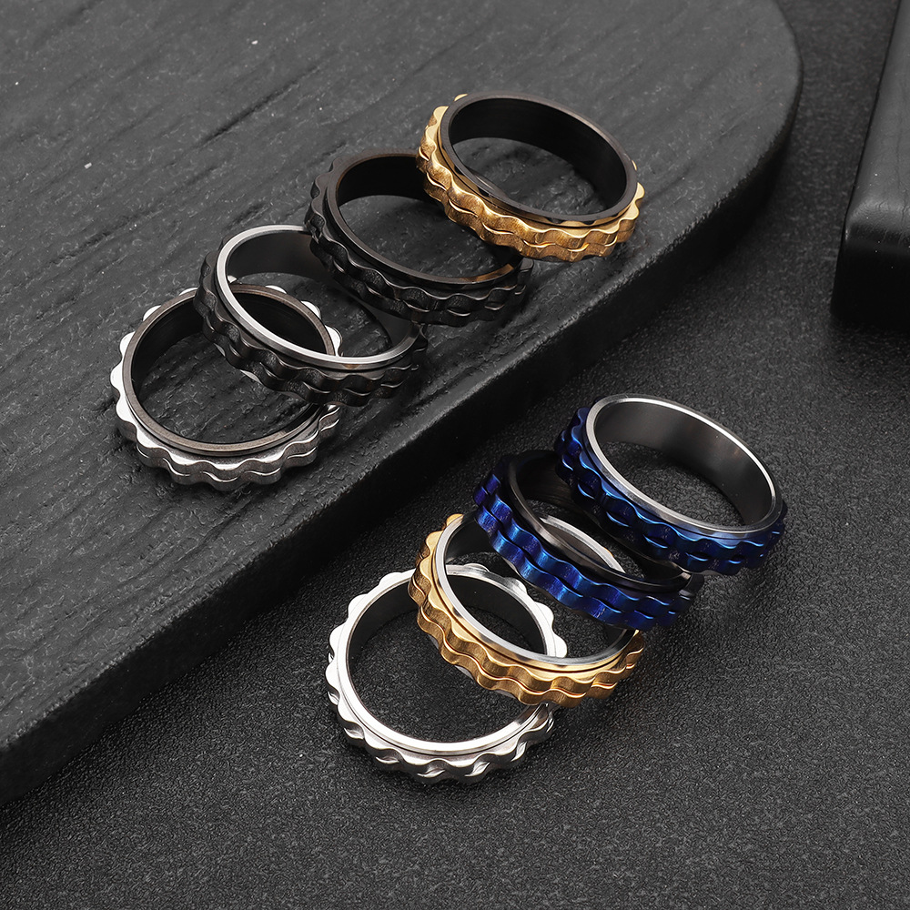 メンズ 6mm 高光沢チタン製スピナーリング、スクエアテクス - Titanium Steel Ring のレビューと価格