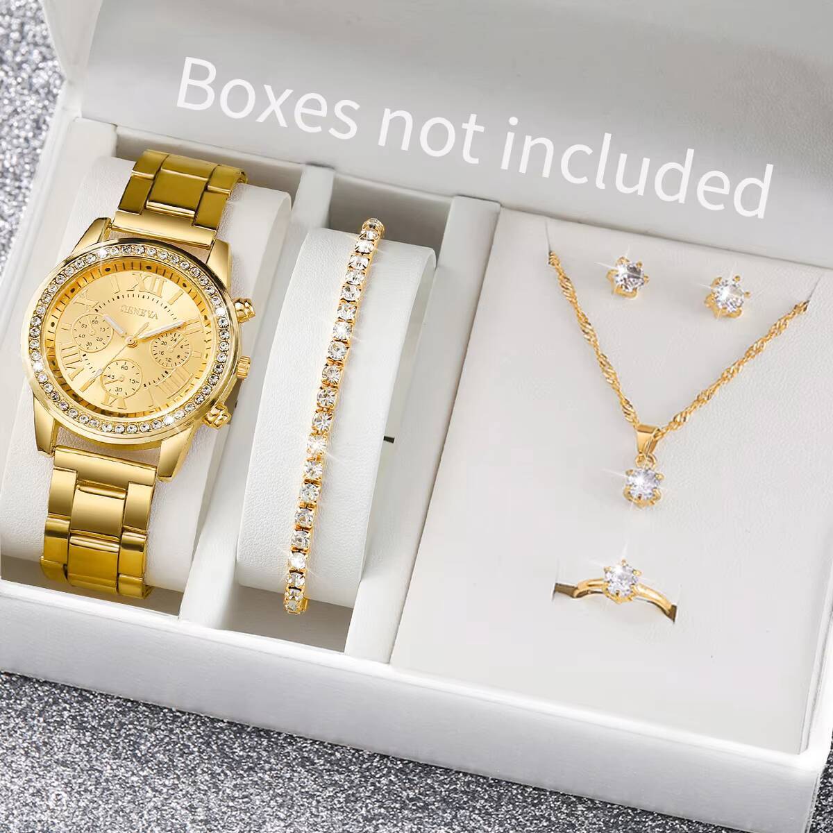 6 ピース/セットファッションラインストーン女性用腕時計アナ - Jewelry Box Organizer Watches のレビューと価格