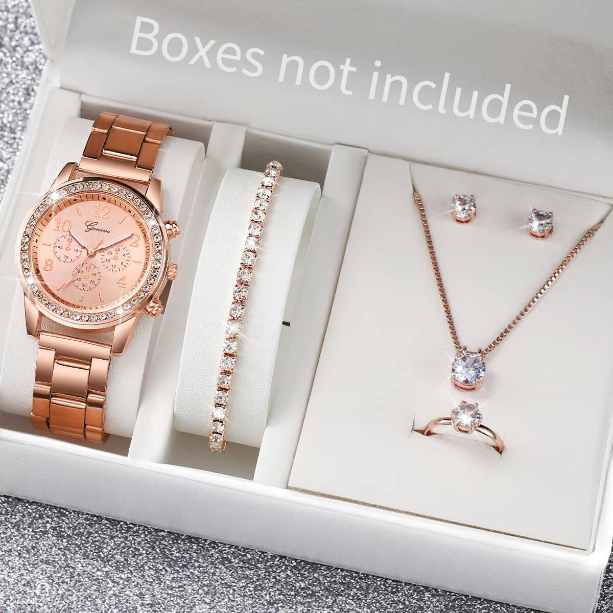6 ピース/セットファッションラインストーン女性用腕時計アナ - Jewelry Box Organizer Watches のレビューと価格