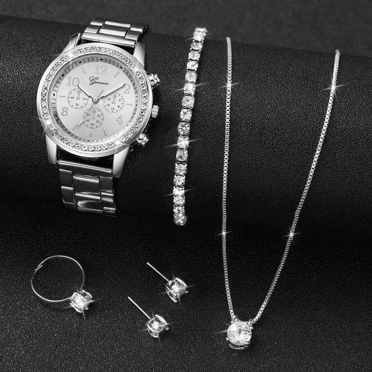 6 ピース/セットファッションラインストーン女性用腕時計アナ - Jewelry Box Organizer Watches のレビューと価格