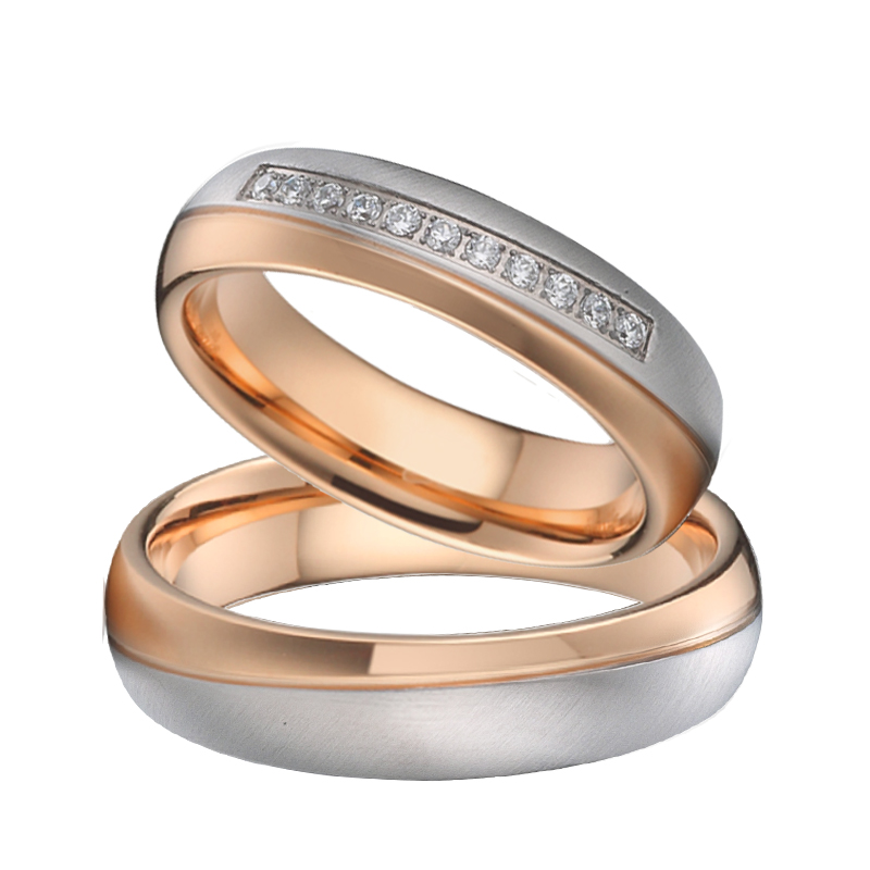 デザイナー手作り 18K ローズゴールドメッキ結婚指輪セット - Titanium Steel Ring のレビューと価格