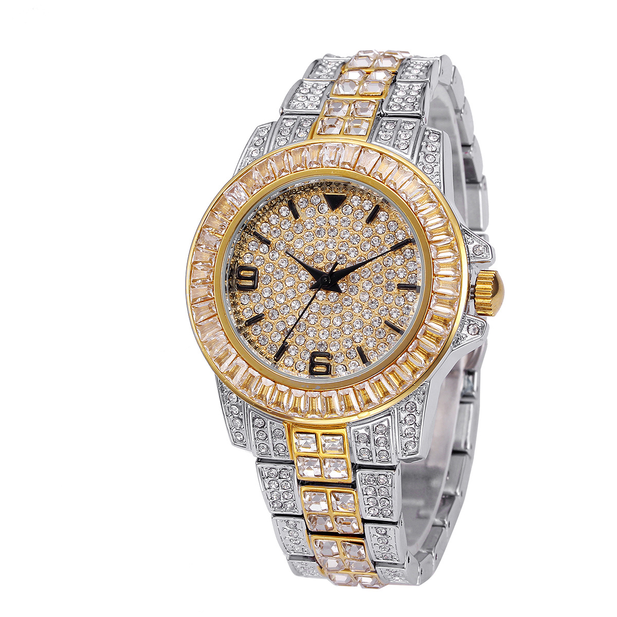 高級フルストーンクォーツ腕時計男性女性ヒップホップゴールドフ - Jewelry With Watches のレビューと価格