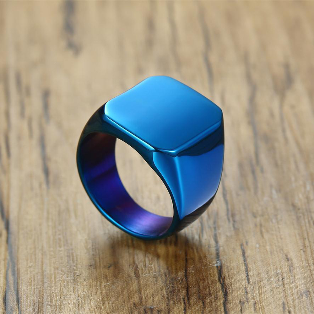 男性用の正方形の大きな幅のサインリング,無料の彫刻,シルバー - Titanium Steel Ring のレビューと価格