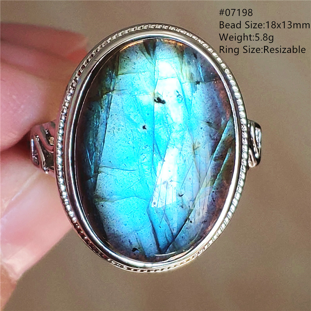 天然ブルーライトラブラドライト調節可能なリングビッグサイズカ - Turquoise Stone Ring のレビューと価格
