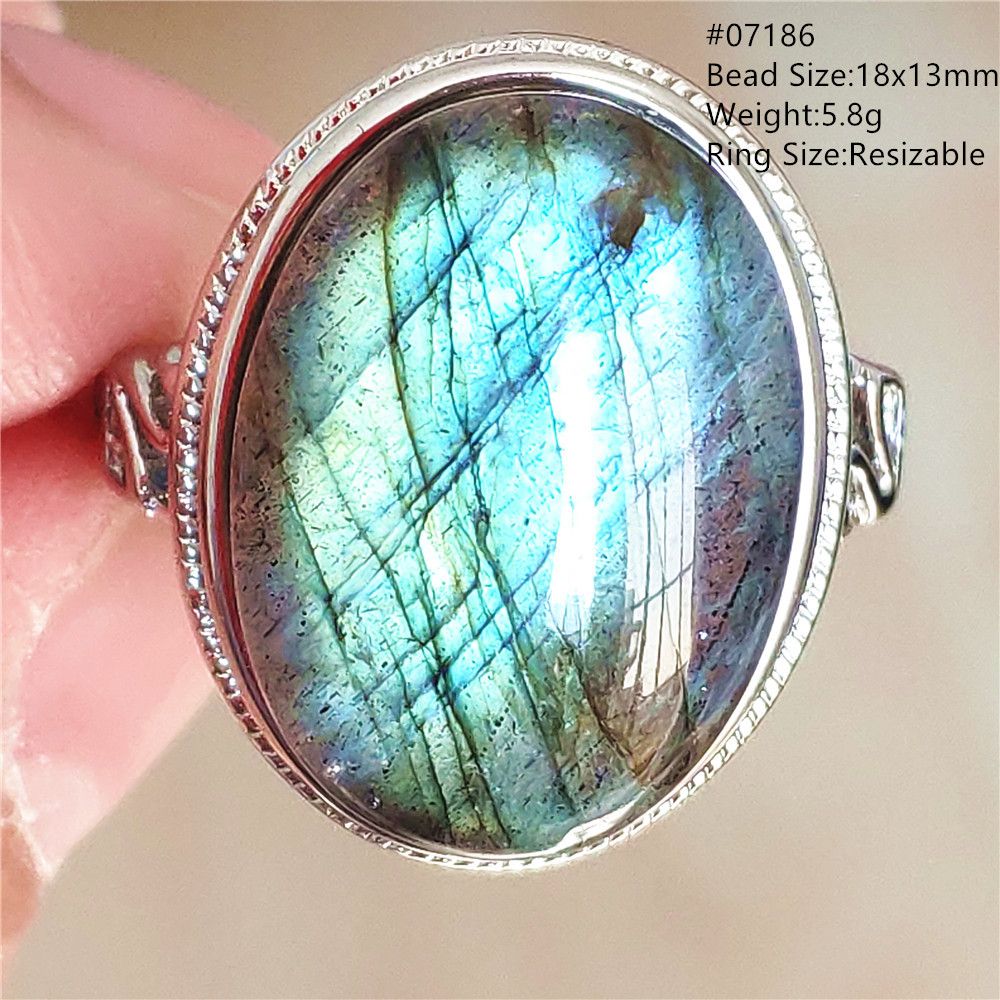 天然ブルーライトラブラドライト調節可能なリングビッグサイズカ - Turquoise Stone Ring のレビューと価格