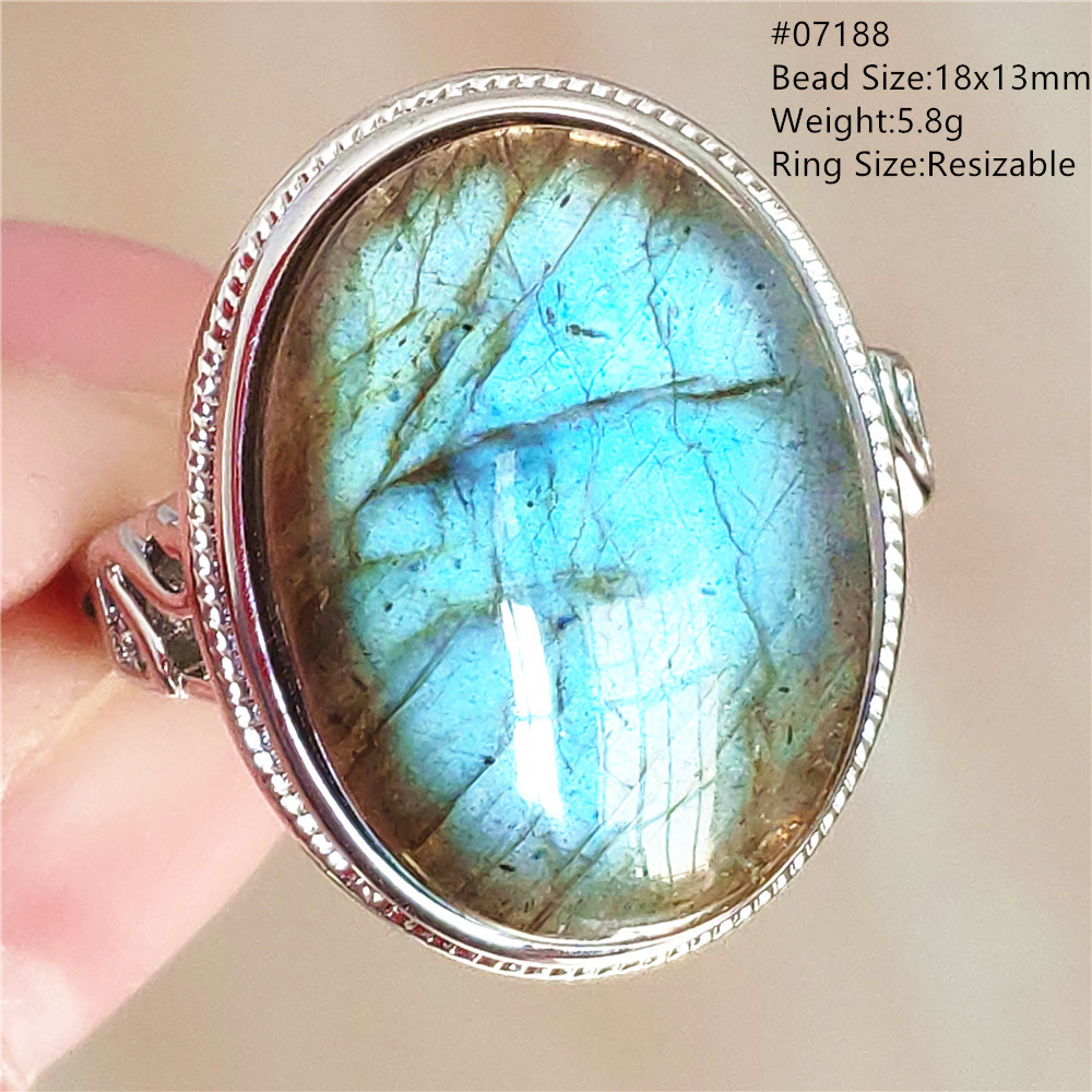 天然ブルーライトラブラドライト調節可能なリングビッグサイズカ - Turquoise Stone Ring のレビューと価格