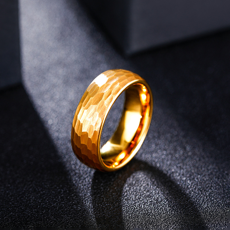ハンマー多面チタンリング男性女性のための黒つや消しステンレス - Titanium Steel Ring のレビューと価格