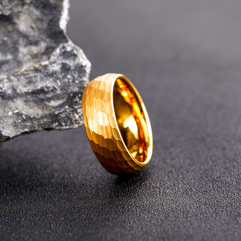 ハンマー多面チタンリング男性女性のための黒つや消しステンレス - Titanium Steel Ring のレビューと価格