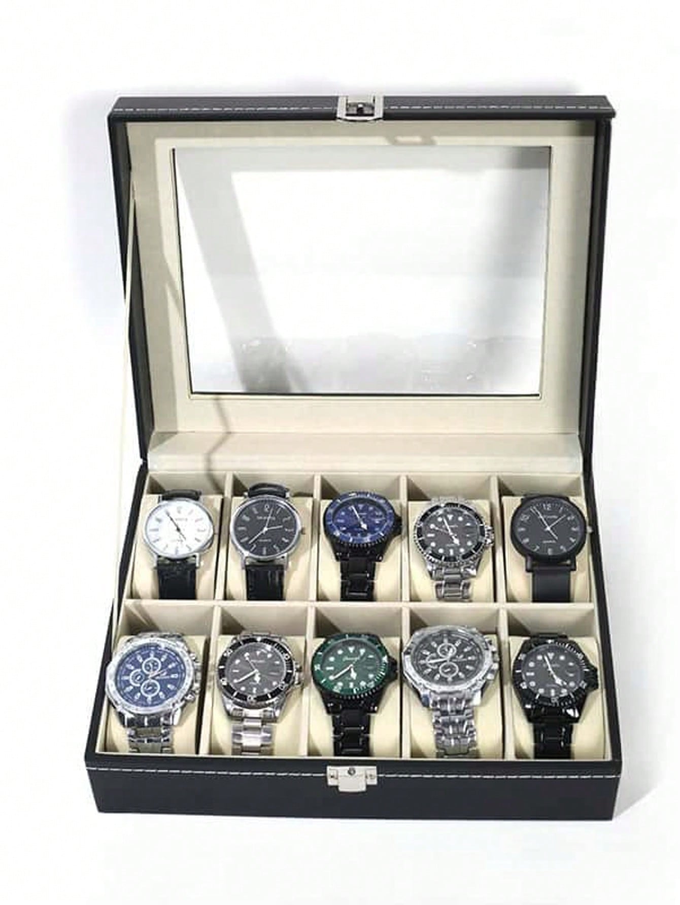 ロック付きレザー時計ボックス、大容量時計ディスプレイケース、 - Jewelry With Watches のレビューと価格