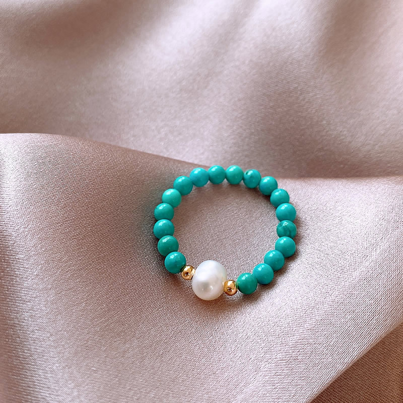 新着トレンディな天然淡水パール & ターコイズストーン 14 - Turquoise Stone Ring のレビューと価格