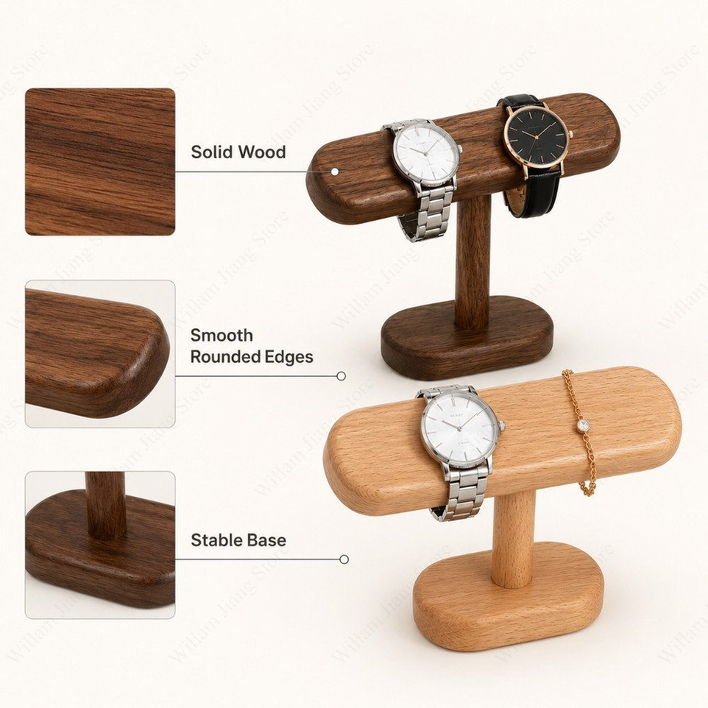 1 PC 木製時計ディスプレイスタンドブナ材ウォールナットジ - Watches Jewelry Holder のレビューと価格