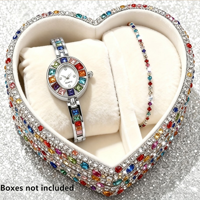 2 個のエレガントなカラフルなラインストーン女性用クォーツ時 - Jewelry Box Organizer Watches のレビューと価格