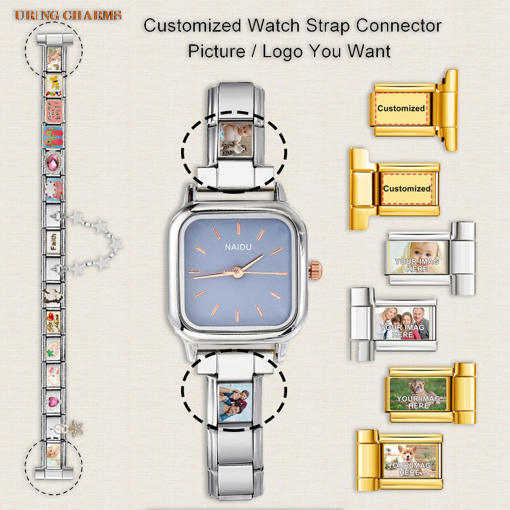 1ペアの写真ロゴ入りカスタムウォッチストラップコネクター、9 - Jewelry Watches Men のレビューと価格
