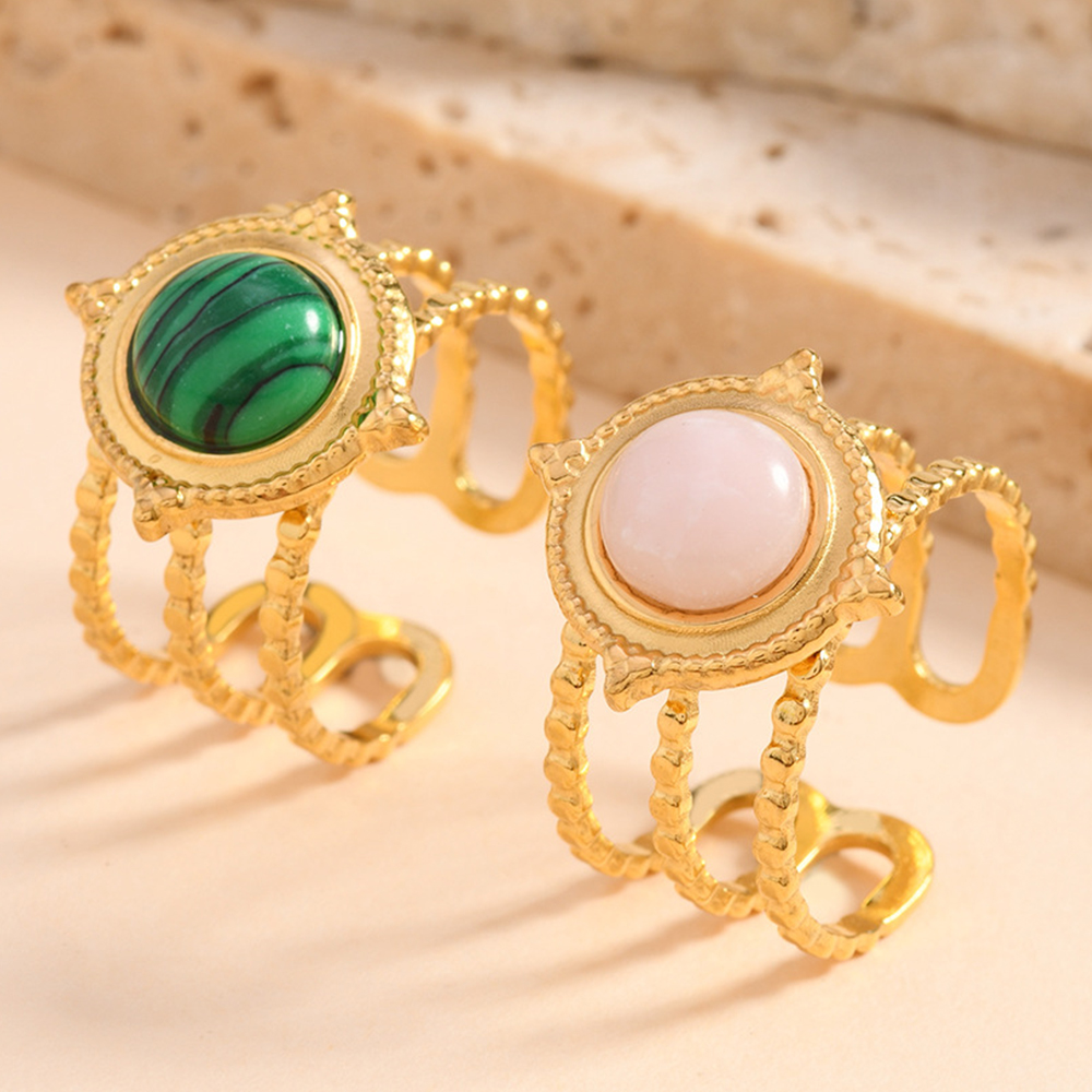 2025年新作 高級天然石ステンレスリング オーバルオパール - Turquoise Stone Ring のレビューと価格
