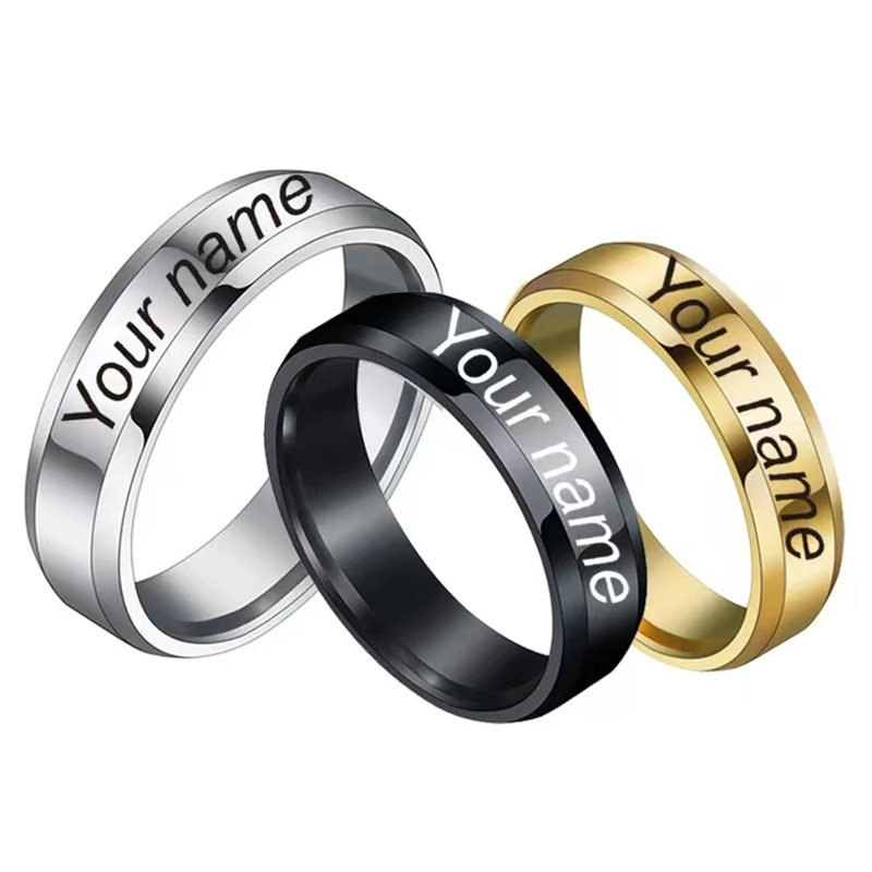 カスタマイズされたリングあなたの名前ロゴテキスト署名手書き男 - Titanium Steel Ring のレビューと価格