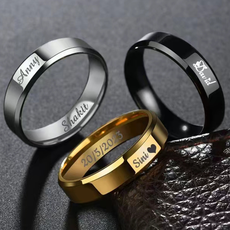 カスタマイズされたリングあなたの名前ロゴテキスト署名手書き男 - Titanium Steel Ring のレビューと価格