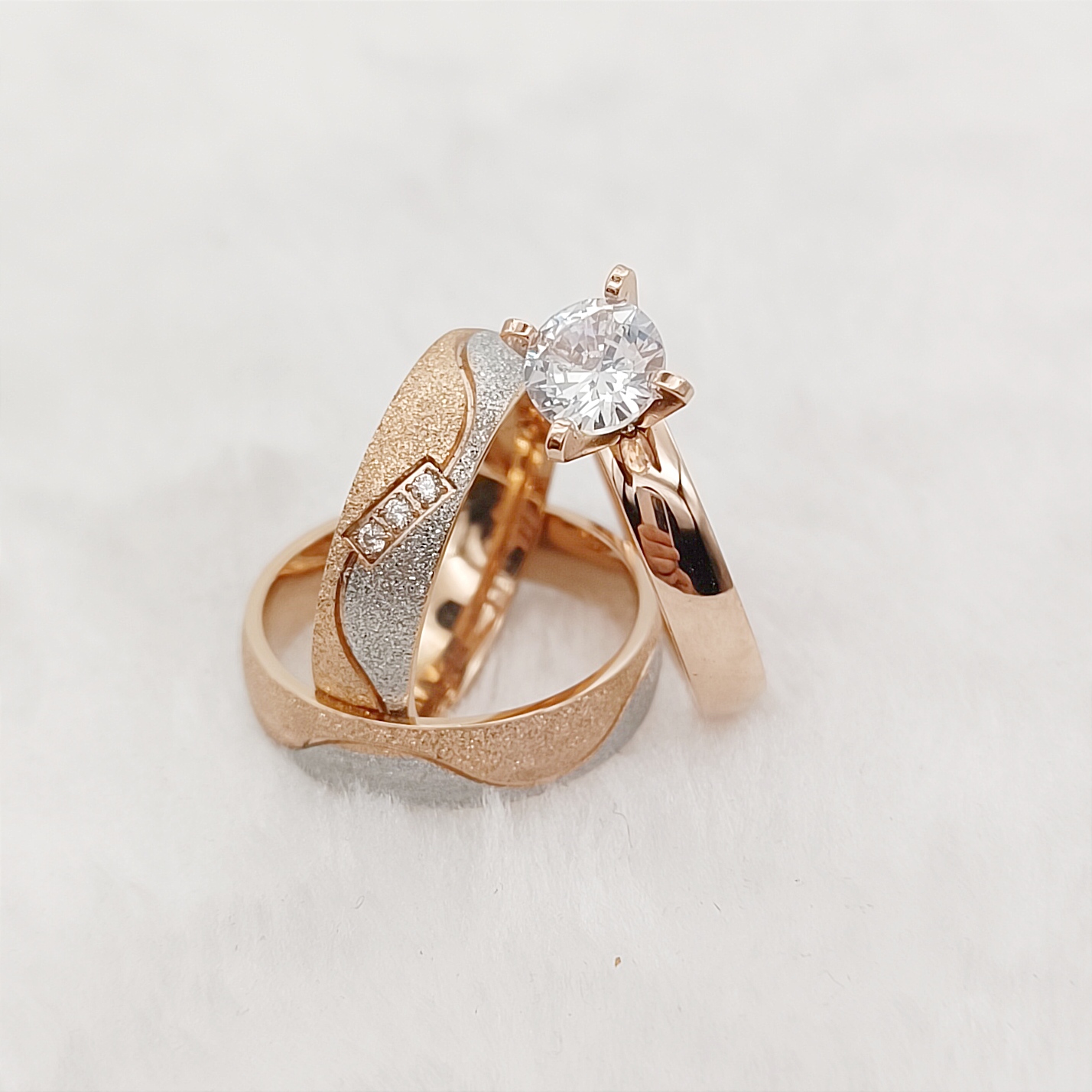 プロポーズ 3 個結婚約束結婚式婚約指輪ブライダルセット男性 - Titanium Steel Ring のレビューと価格